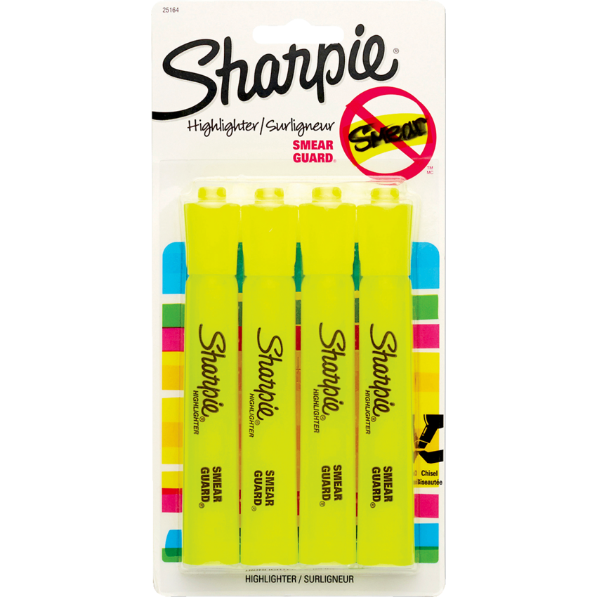 Sharpie® Tank Highlighters Chisel Tip Fluorescent Yellow 4/pkg