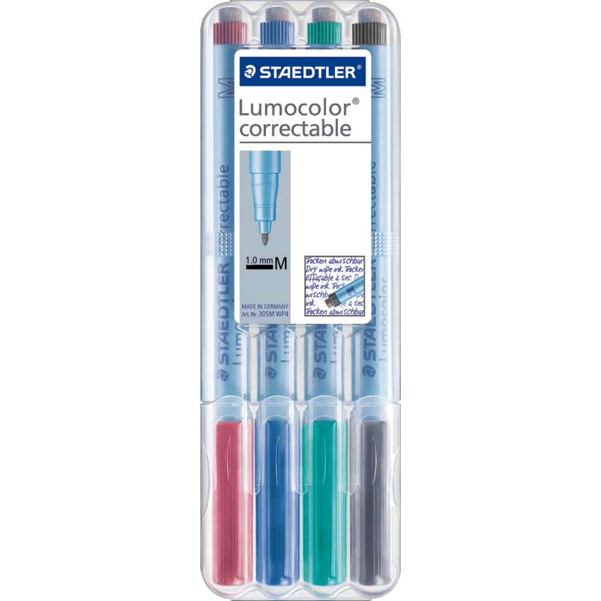 Staedtler® Lumocolor® Correctable Markers Medium Tip Assorted Colours 4/pkg