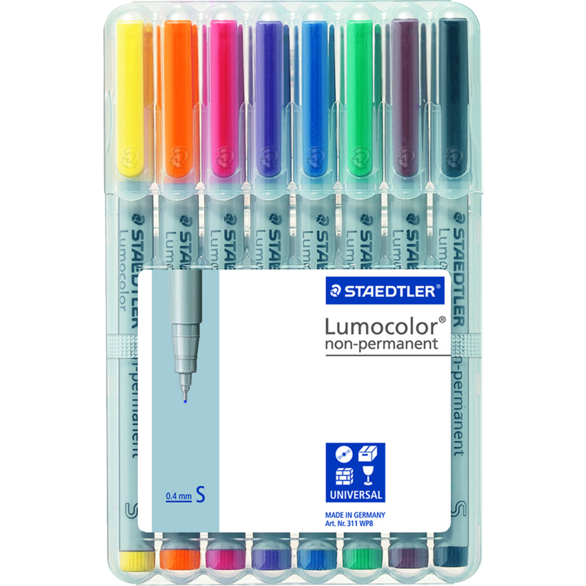 Staedtler® Lumocolor® Markers Washable Super-Fine Tip Assorted Colours 8/pkg