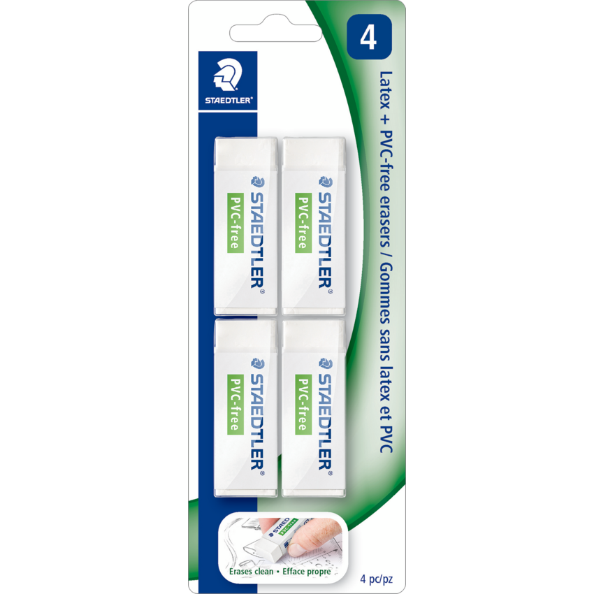 Staedtler® PVC Free Erasers White 4/pkg