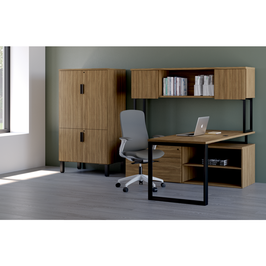 HDL® Levels Series Tiered Workstation 71" x 71" x 21-3/4"/29"  Black Walnut/Black Walnut