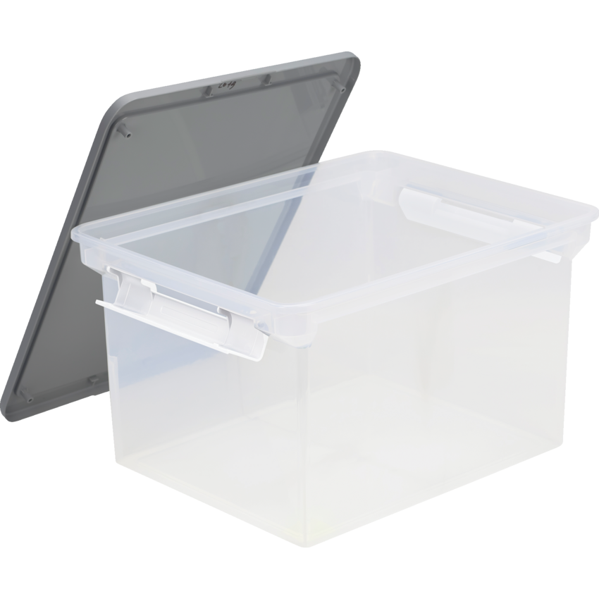 Storex® Locking Handle Utility Tote Letter/Legal Clear with Grey Lid