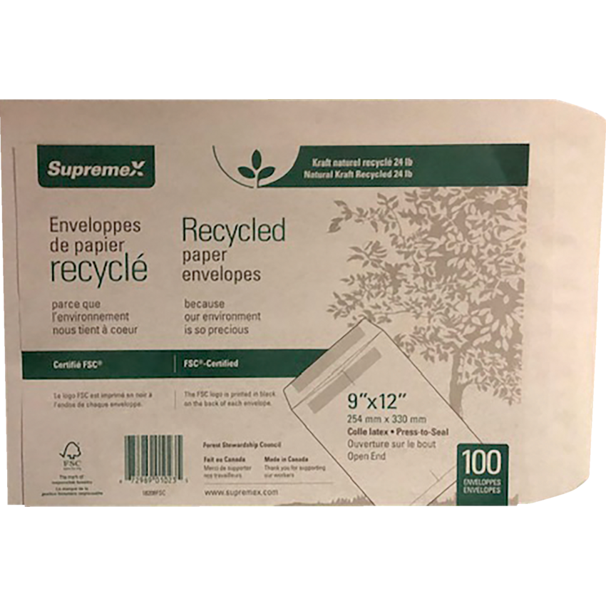 Supremex Recycled Catalogue Envelopes 9" x 12" Natural Kraft 100/pkg