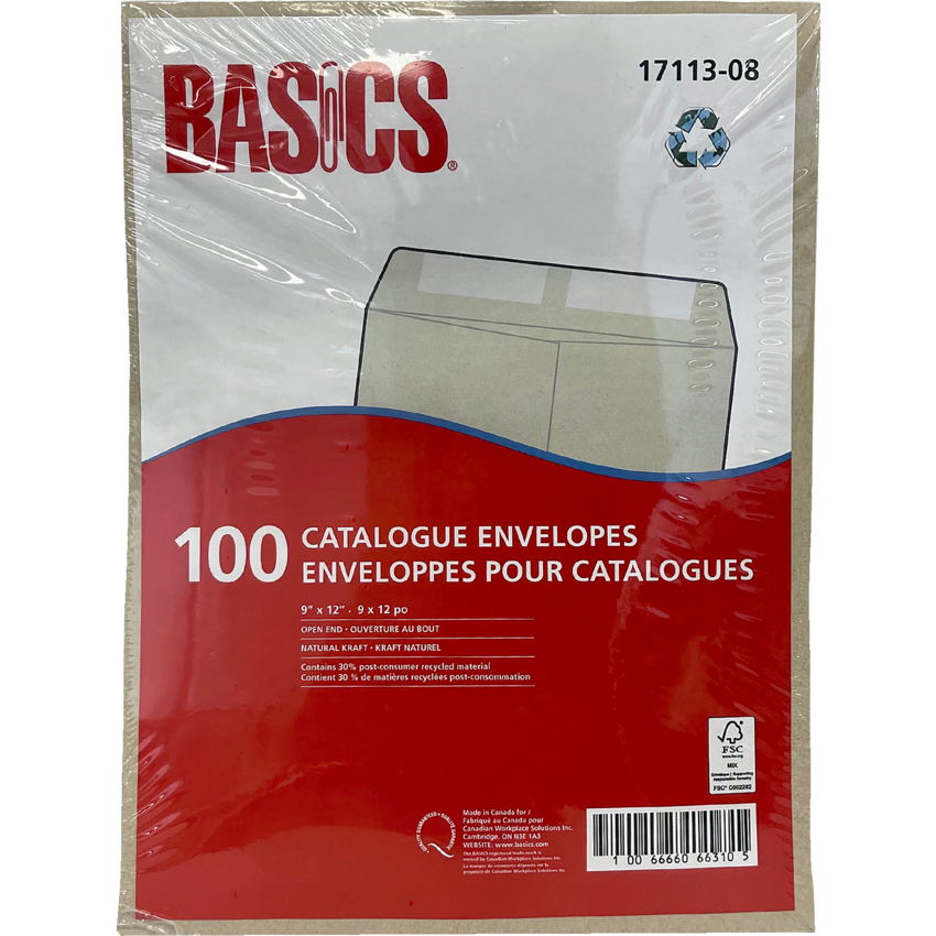 Basics® Catalogue Envelopes Natural Kraft 9" x 12" 100/pkg