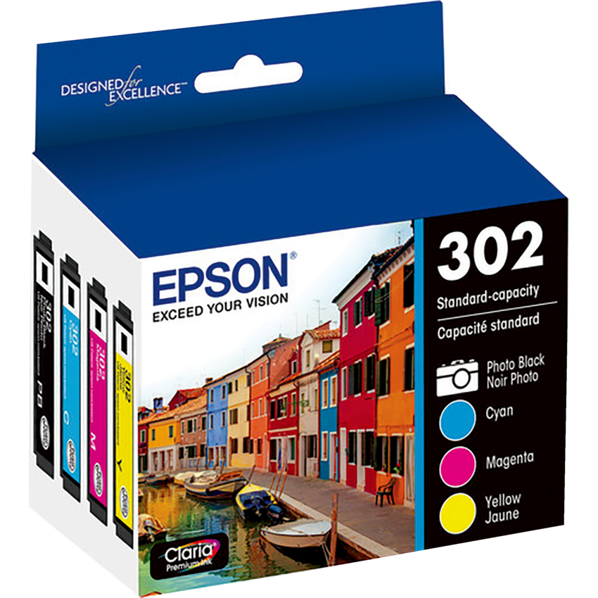 Epson® Inkjet Cartridge T302520-S #302 Cyan, Yellow, Magenta, Photo Black 4/pkg