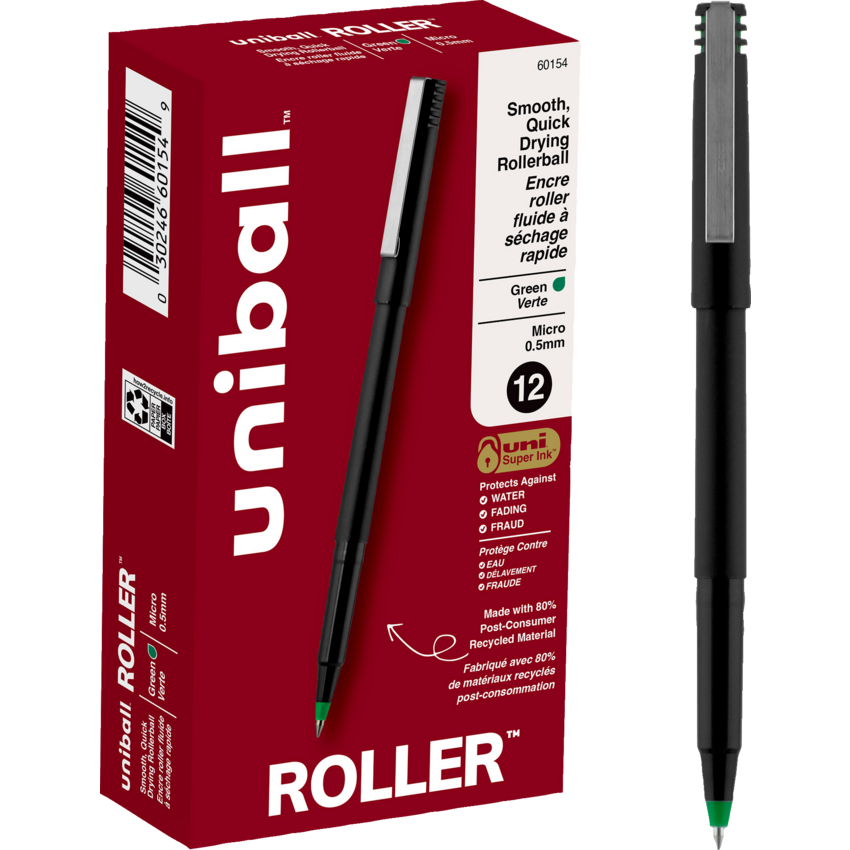 uni-ball® Roller Recycled Pens 0.5 mm Green 12/box