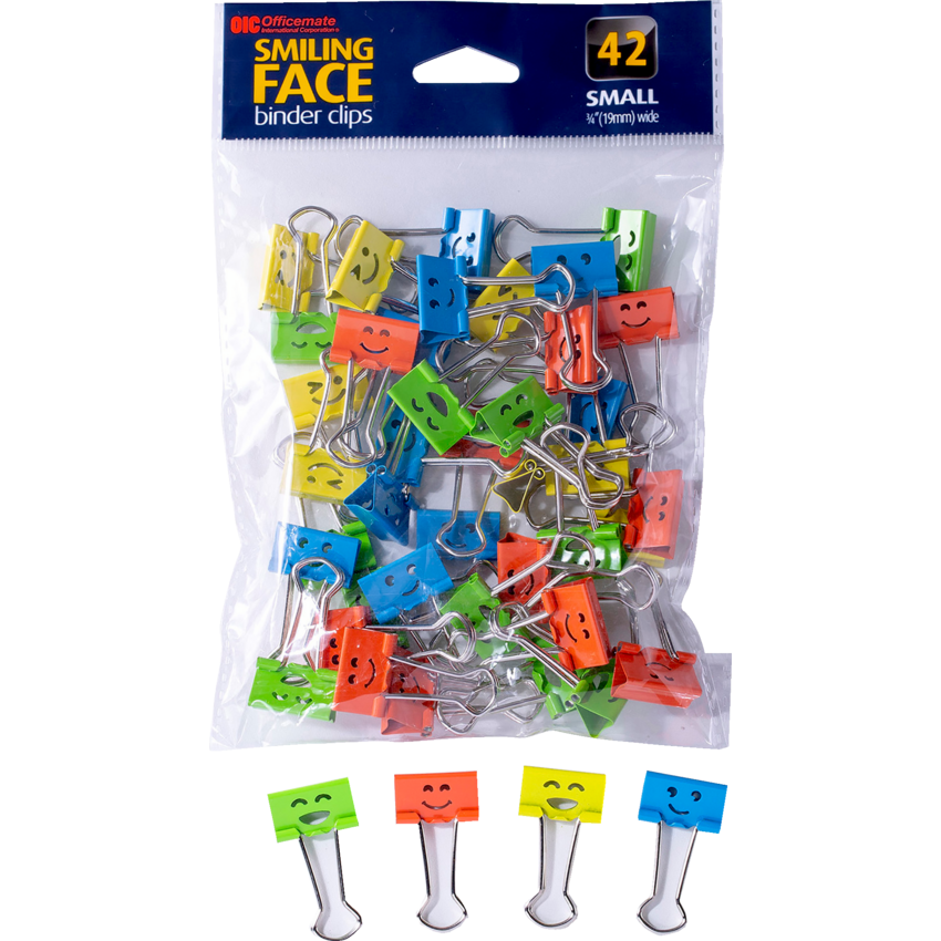 Officemate® Smiling Face Binder Clips 3/4" Assorted Colours 42/pkg