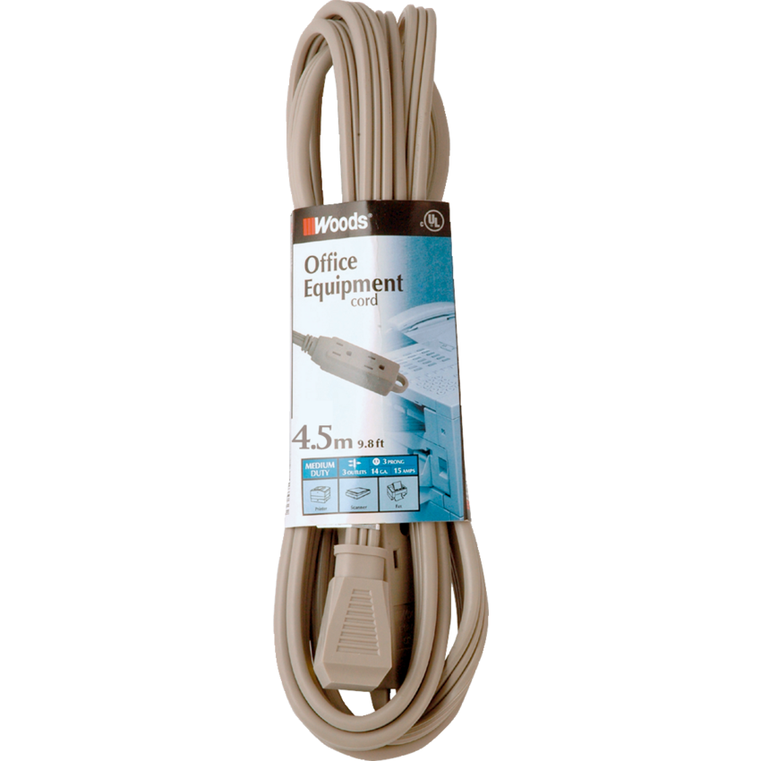 Woods® Medium Duty Extension Cord  4.5 m/14.7 ft. Grey