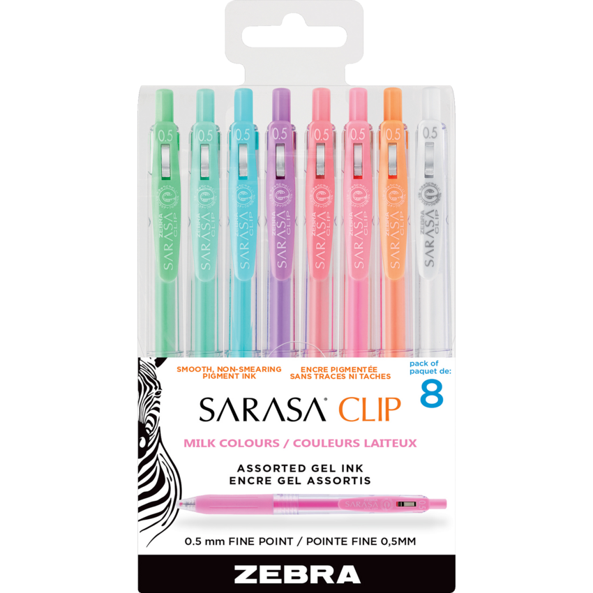 Zebra Sarasa™ Clip Retractable Gel Pens 0.5 mm Assorted Milk Colours 8/pkg