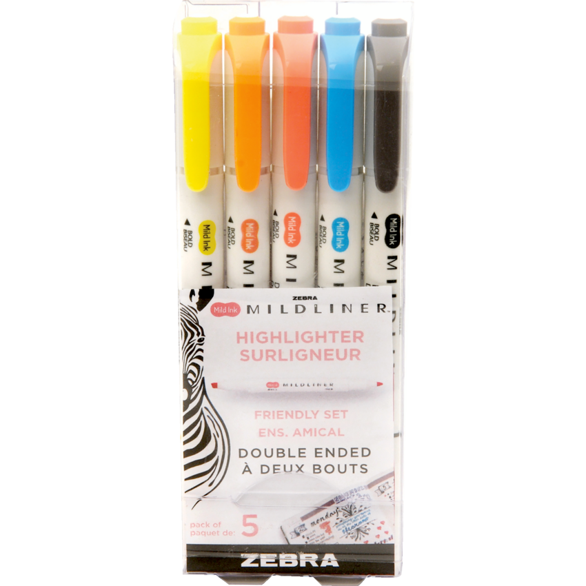 Zebra Mildliner Double Ended Highlighters Assorted Friendly Colours 5/pkg