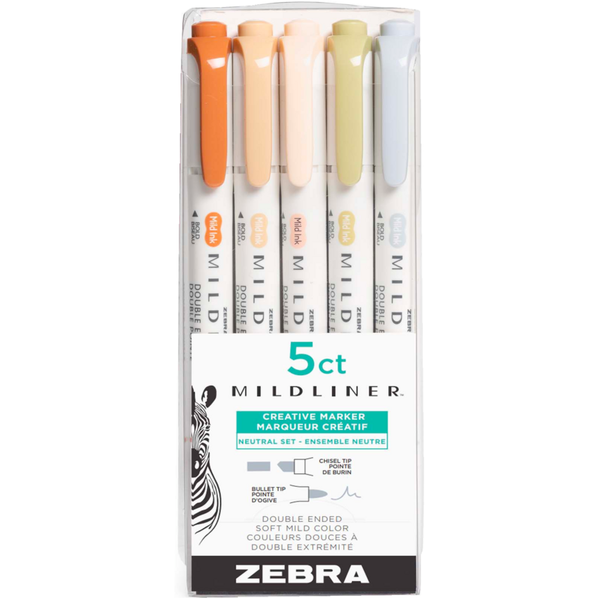 Zebra Mildliner Double Ended Highlighters Assorted Neutral Colours 5/pkg