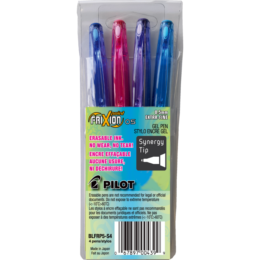 Pilot® Frixion® Point Erasable Gel Pens 0.5 mm Assorted Colours 4/pkg