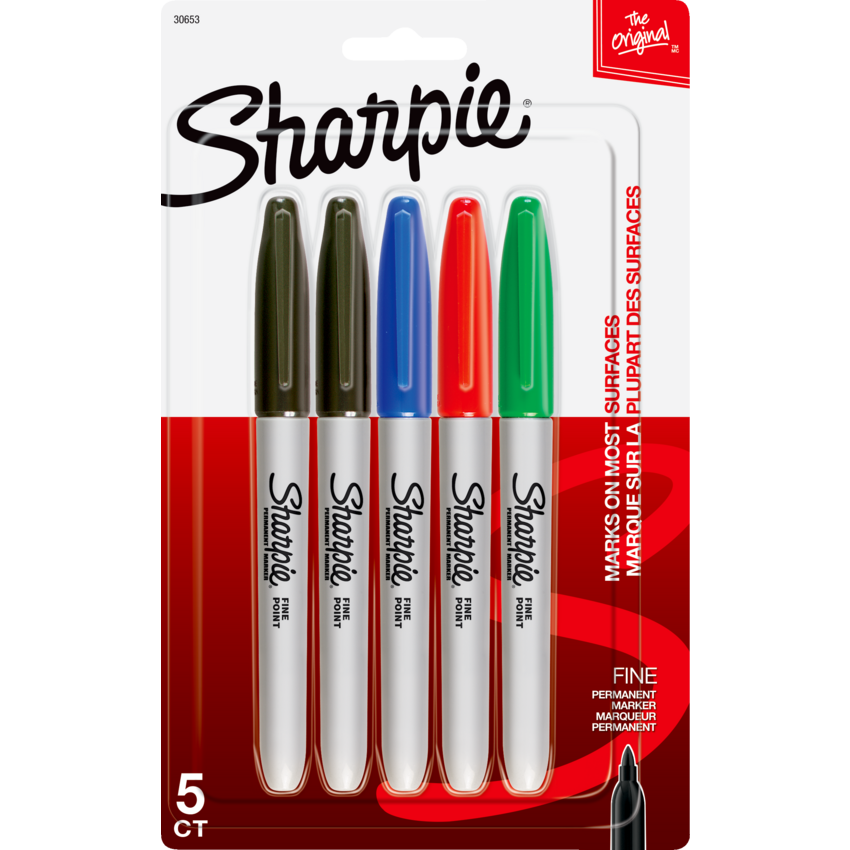 Sharpie® Fine Permanent Markers Fine Tip Assorted Colours 5/pkg